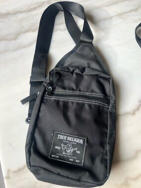True Religion Black Nylon Crossbody Sling Pack